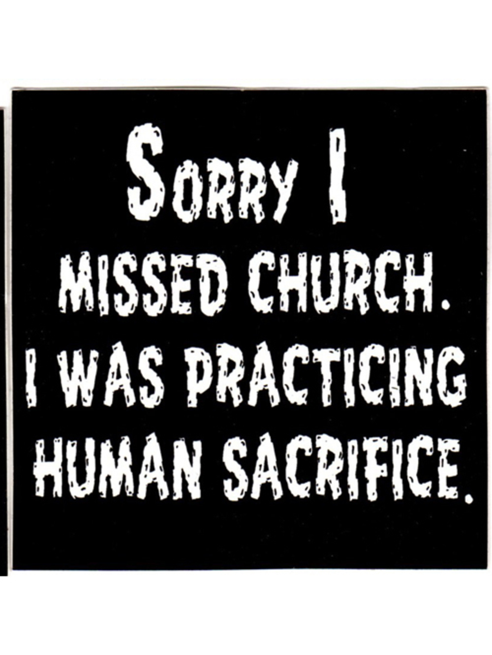SORRY I MISSED CHURCH PRACTICING HUMAN SACRIFICE ALL VINTAGE VINYL DECAL STICKER